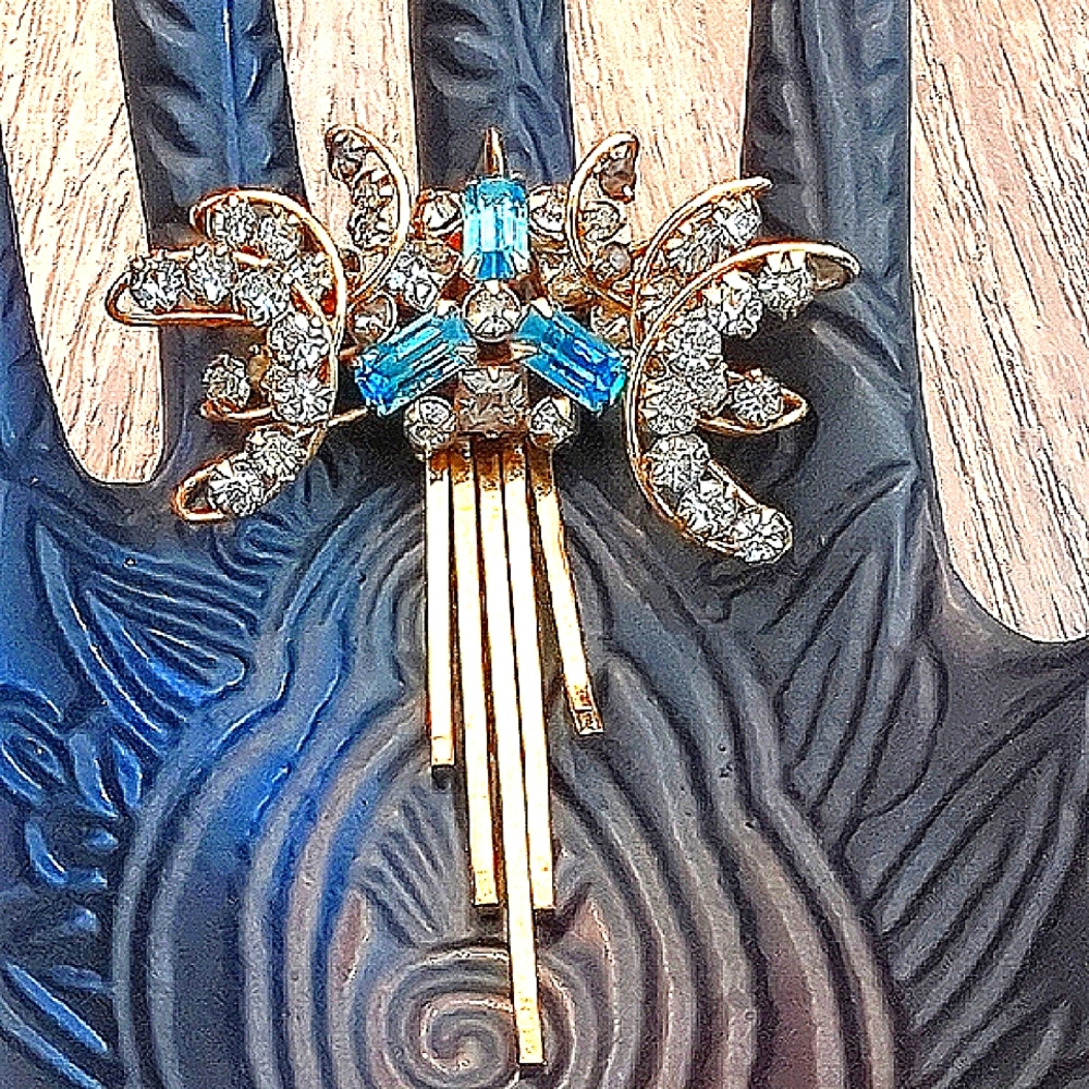 Vintage M&S Art Deco Gold Filled Rhinestone Brooch Pendant